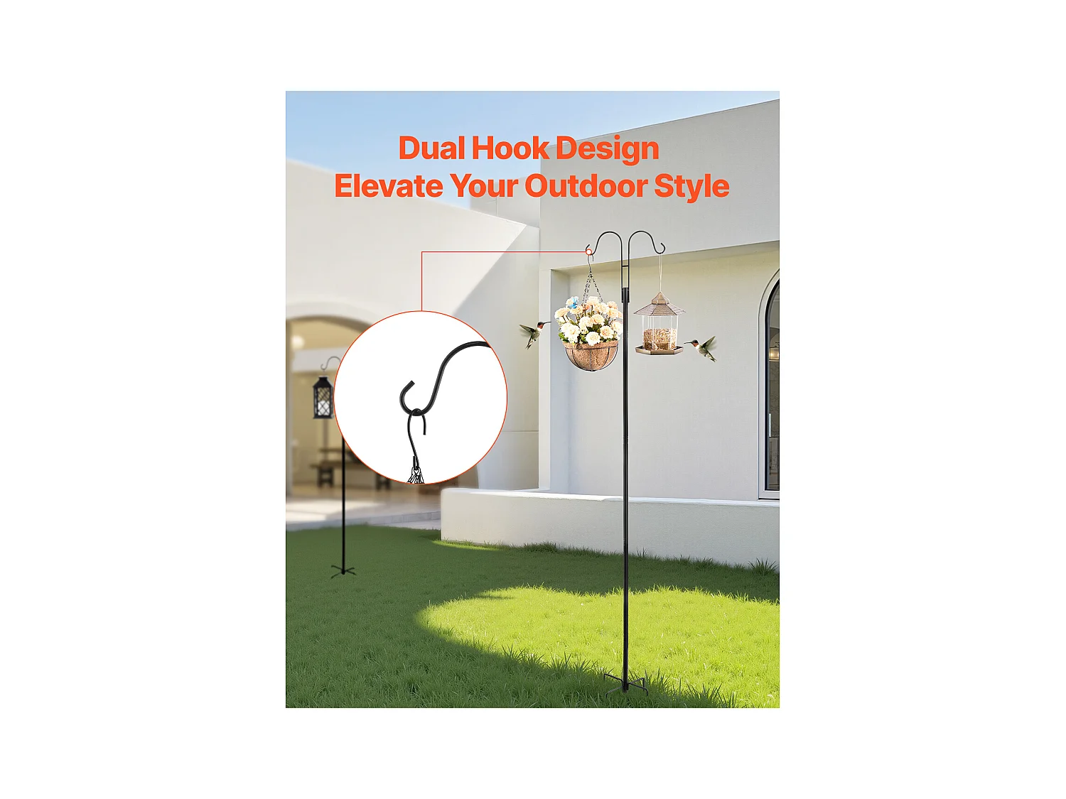 Crochet de Berger SucceBuy, Crochets de Berger de 195 cm, Crochets Doubles de Jardin pour Poteau de Lanterne, Crochets de 1,9 cm D'Épaisseur