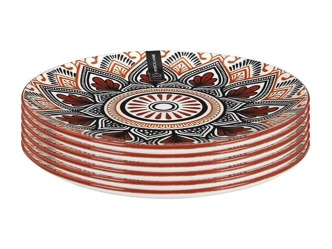 Set de 6 assiettes à dessert en porcelaine orange mandala (Ø19cm) - MANDALA