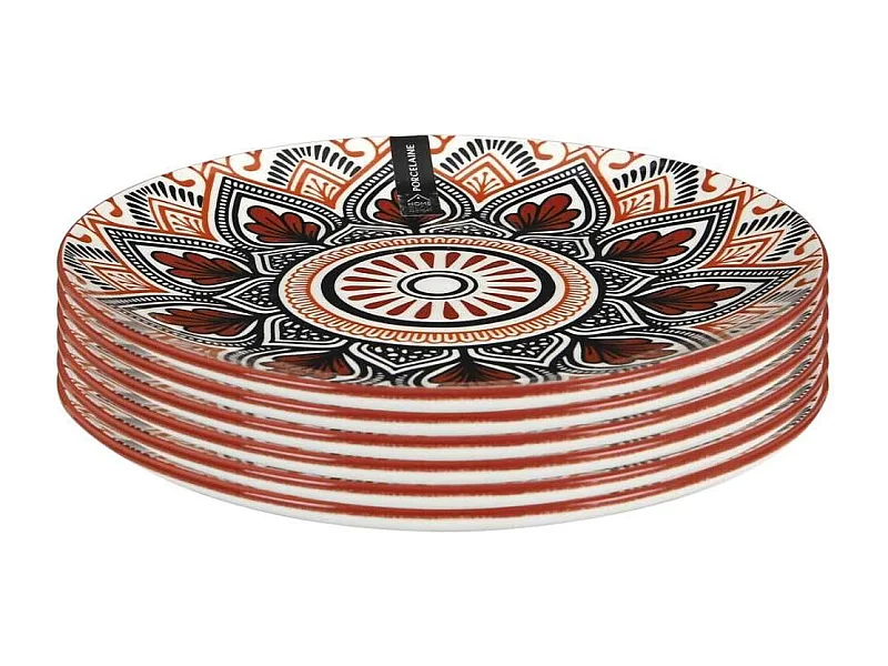 Set de 6 assiettes à dessert en porcelaine orange mandala (Ø19cm) - MANDALA