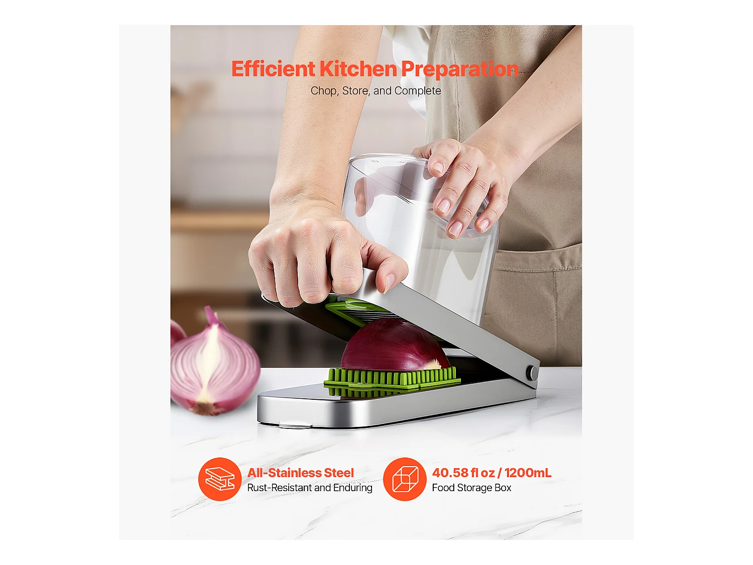 Hachoir à Légumes SucceBuy, 3 Lames en Acier Inoxydable, Coupe Légumes avec Récipient, Coupe-oignons Lavage Facile, Gadgets de Cuisine Compatible Lave-Vaisselle