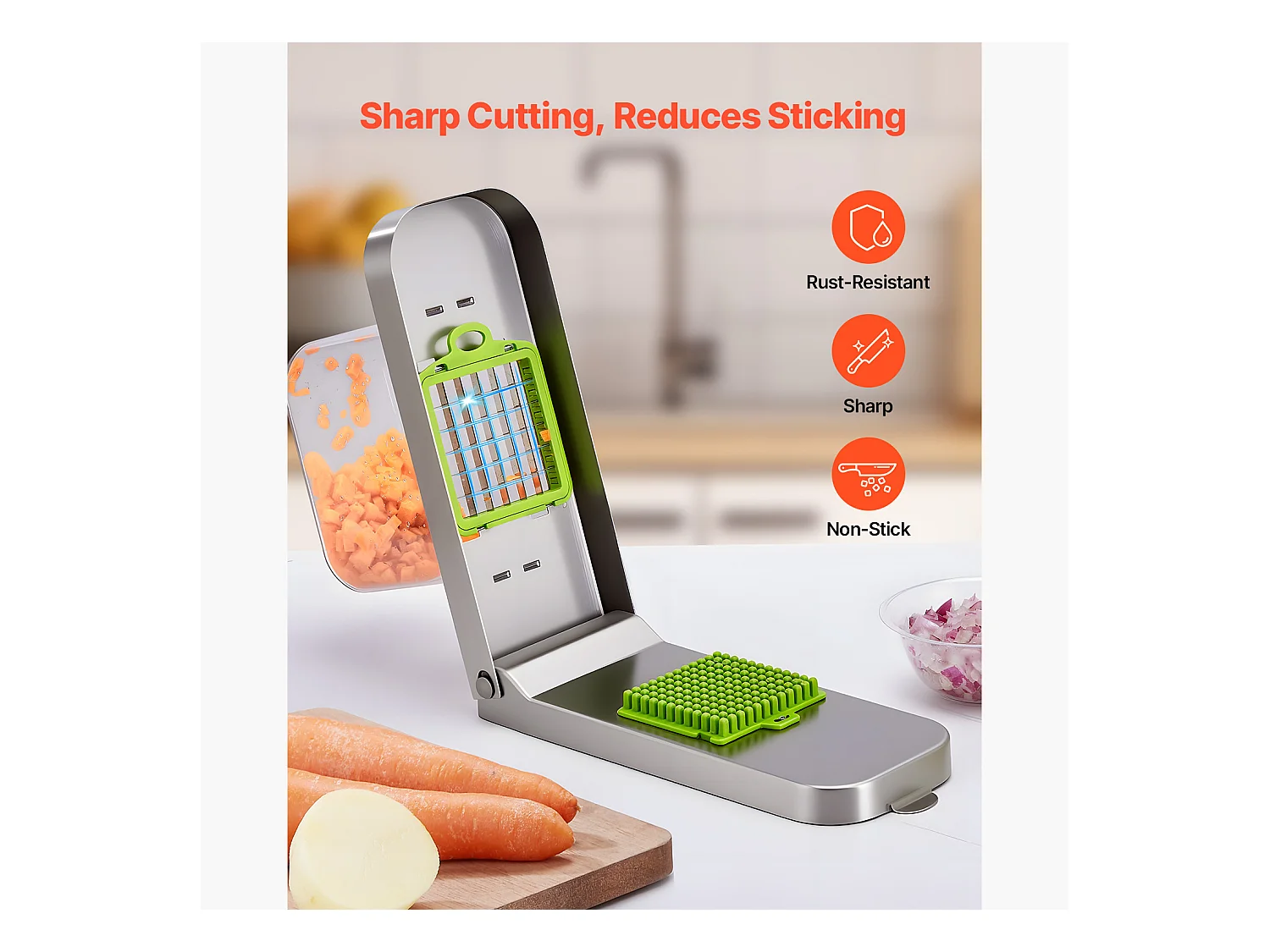 Hachoir à Légumes SucceBuy, 3 Lames en Acier Inoxydable, Coupe Légumes avec Récipient, Coupe-oignons Lavage Facile, Gadgets de Cuisine Compatible Lave-Vaisselle