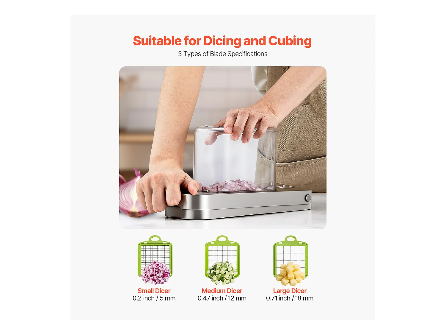 Hachoir à Légumes SucceBuy, 3 Lames en Acier Inoxydable, Coupe Légumes avec Récipient, Coupe-oignons Lavage Facile, Gadgets de Cuisine Compatible Lave-Vaisselle