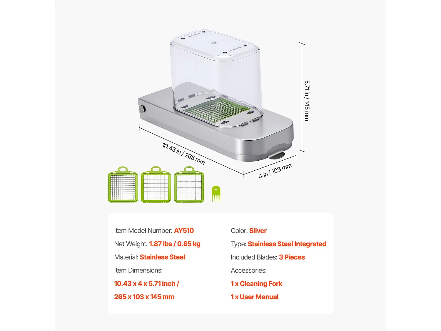 Hachoir à Légumes SucceBuy, 3 Lames en Acier Inoxydable, Coupe Légumes avec Récipient, Coupe-oignons Lavage Facile, Gadgets de Cuisine Compatible Lave-Vaisselle