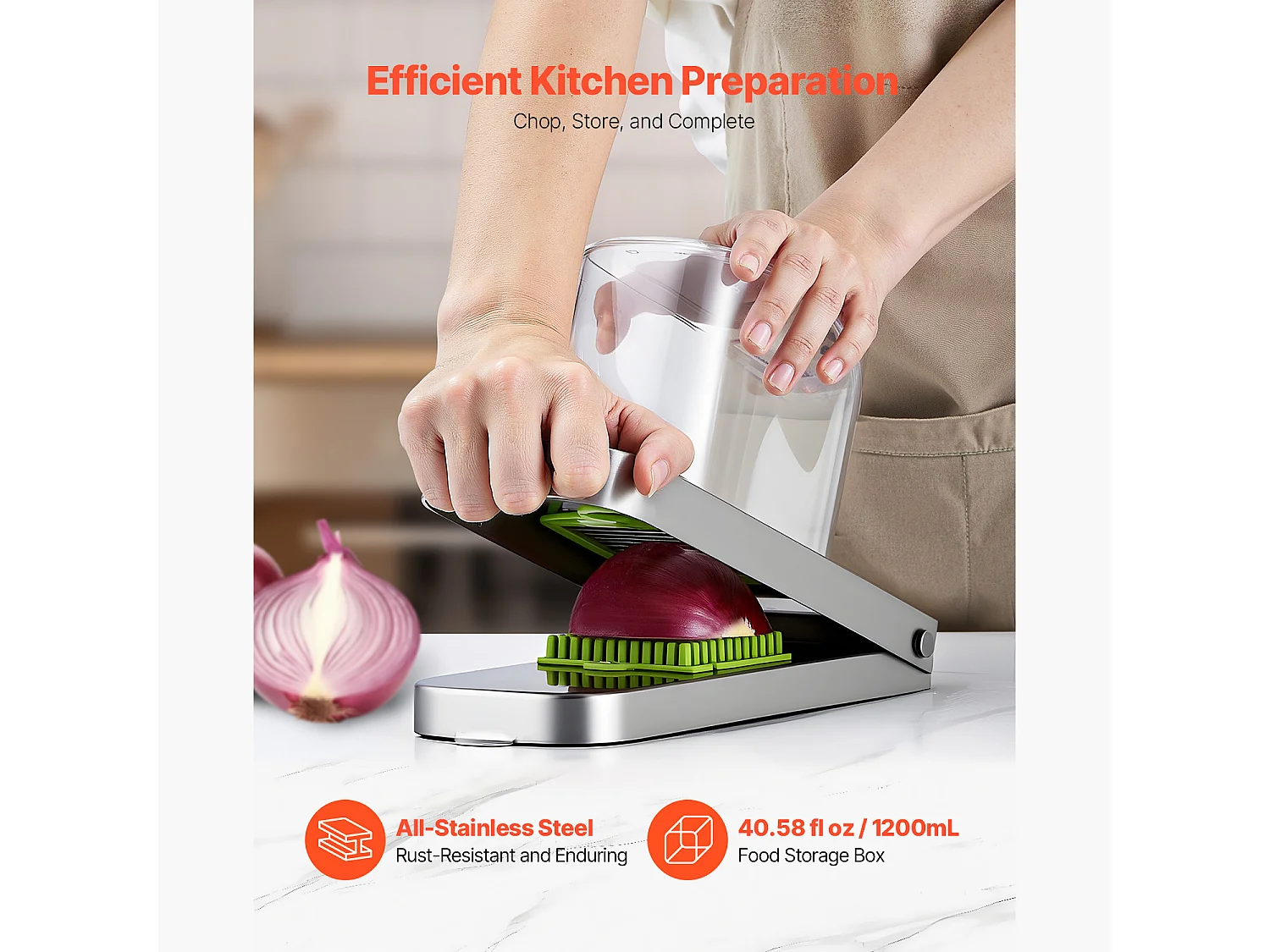 Hachoir à Légumes SucceBuy, 3 Lames en Acier Inoxydable, Coupe Légumes avec Récipient, Coupe-oignons Lavage Facile, Gadgets de Cuisine Compatible Lave-Vaisselle