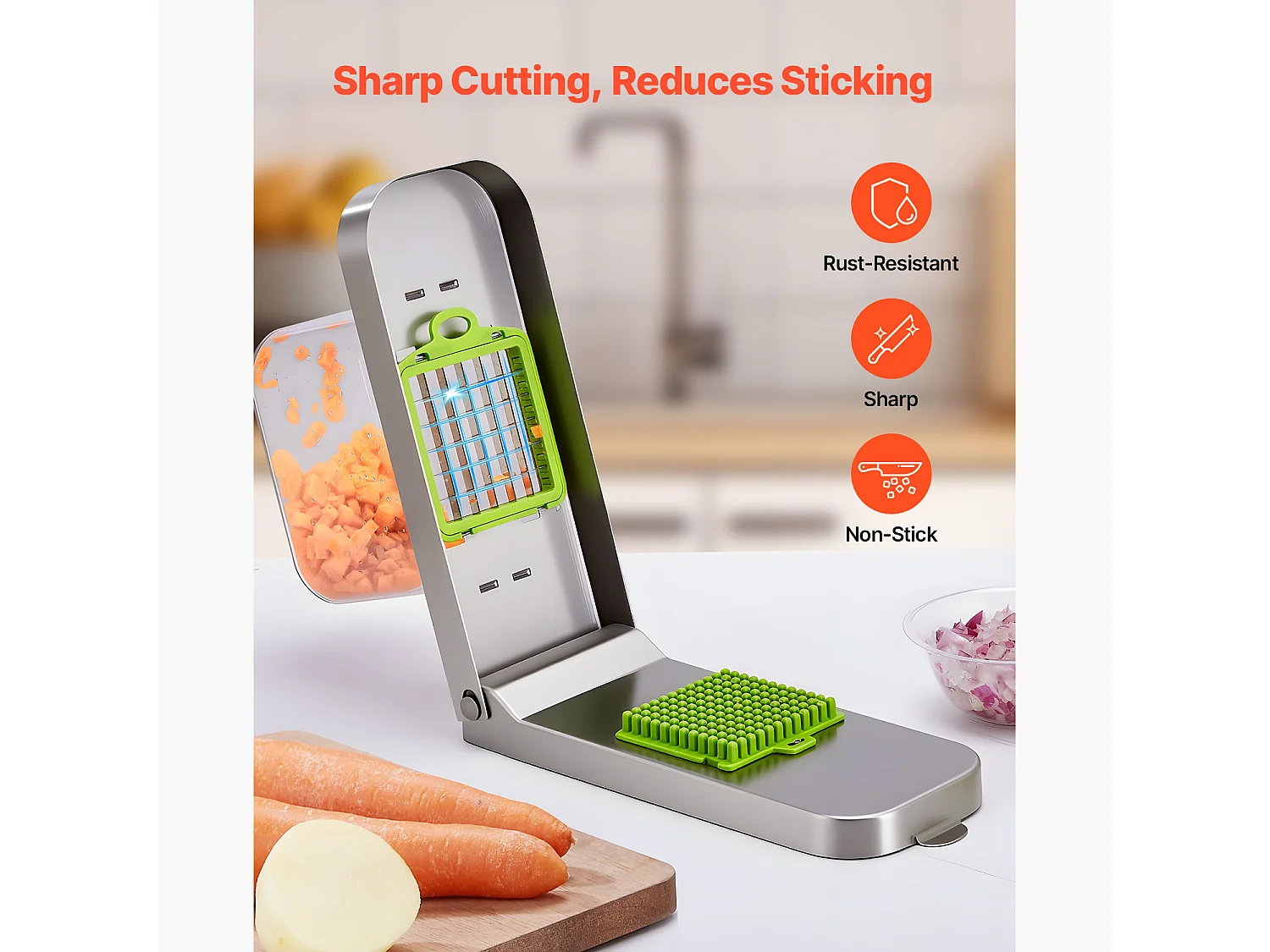 Hachoir à Légumes SucceBuy, 3 Lames en Acier Inoxydable, Coupe Légumes avec Récipient, Coupe-oignons Lavage Facile, Gadgets de Cuisine Compatible Lave-Vaisselle