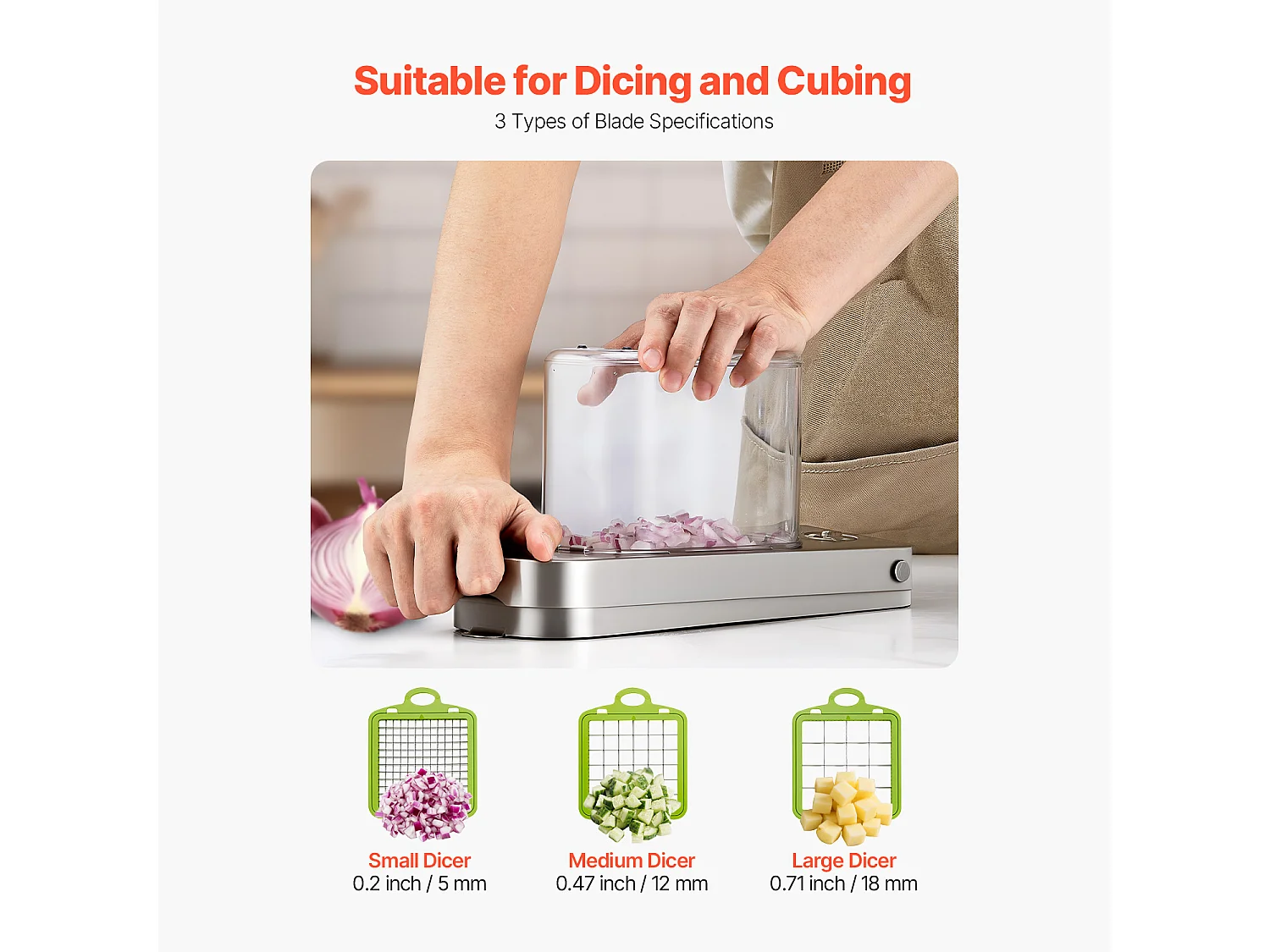 Hachoir à Légumes SucceBuy, 3 Lames en Acier Inoxydable, Coupe Légumes avec Récipient, Coupe-oignons Lavage Facile, Gadgets de Cuisine Compatible Lave-Vaisselle