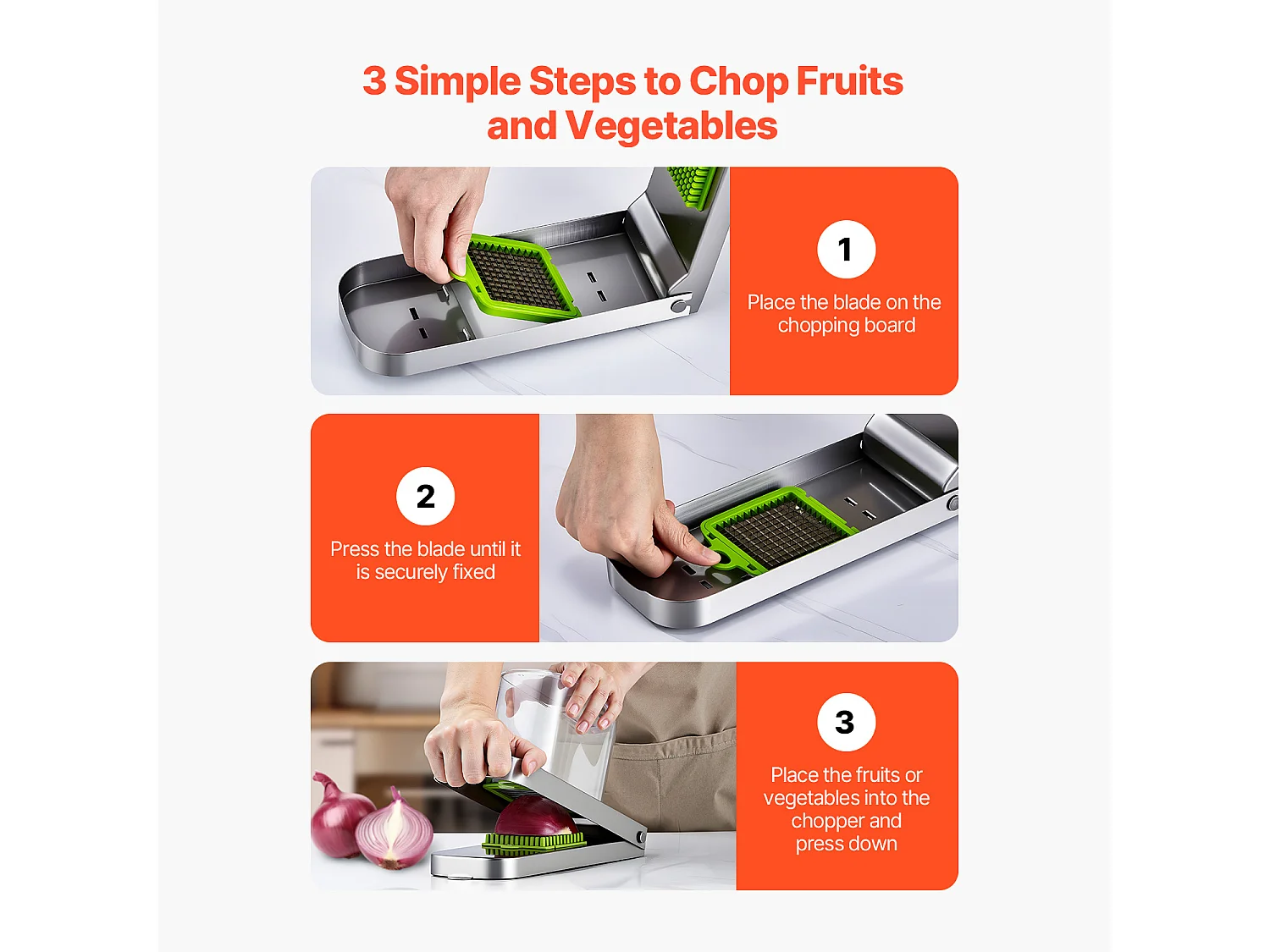 Hachoir à Légumes SucceBuy, 3 Lames en Acier Inoxydable, Coupe Légumes avec Récipient, Coupe-oignons Lavage Facile, Gadgets de Cuisine Compatible Lave-Vaisselle