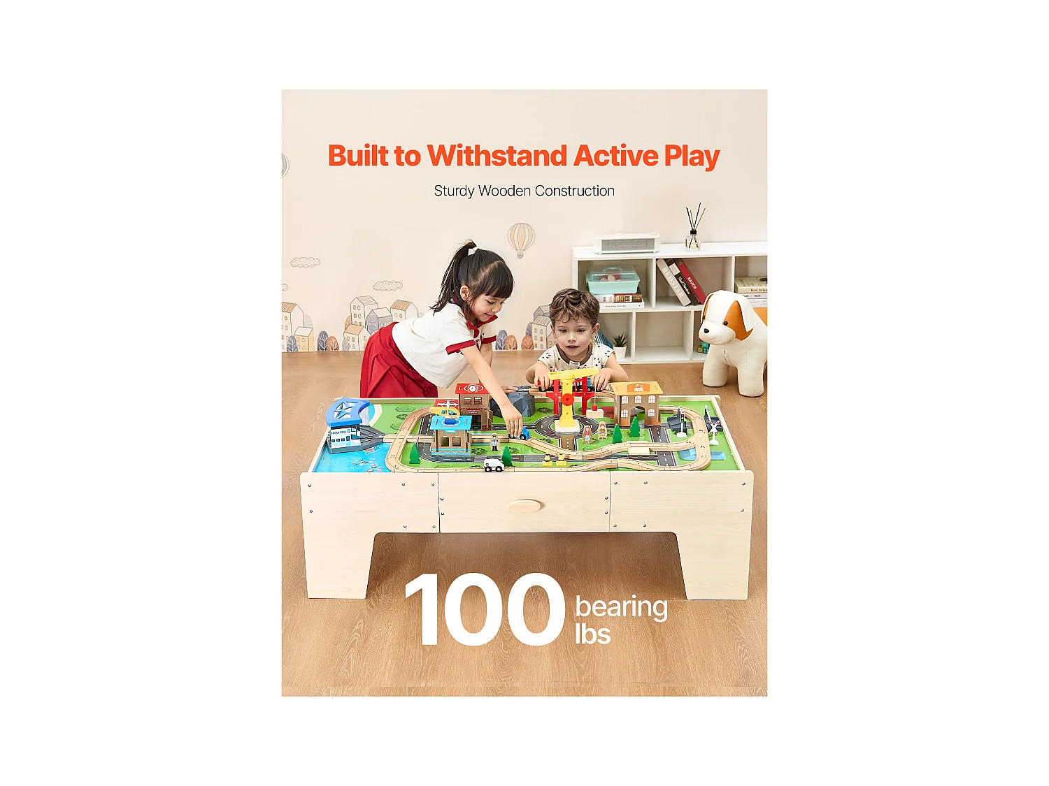 Table Circuit Train Bois SucceBuy, 62 PCS, avec Rail de Train, Table d'Activités 3 en 1 Double Face pour Jouer, Jouets Créatifs pour Enfants 3 Ans et Plus