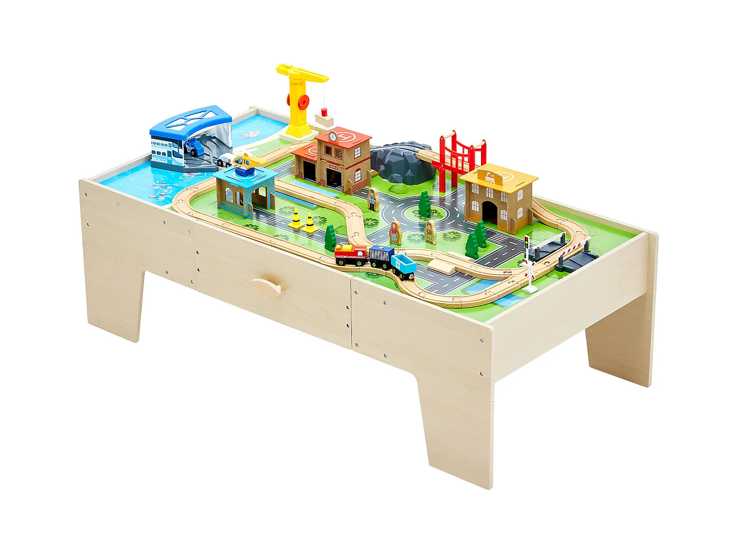 Table Circuit Train Bois SucceBuy, 62 PCS, avec Rail de Train, Table d'Activités 3 en 1 Double Face pour Jouer, Jouets Créatifs pour Enfants 3 Ans et Plus