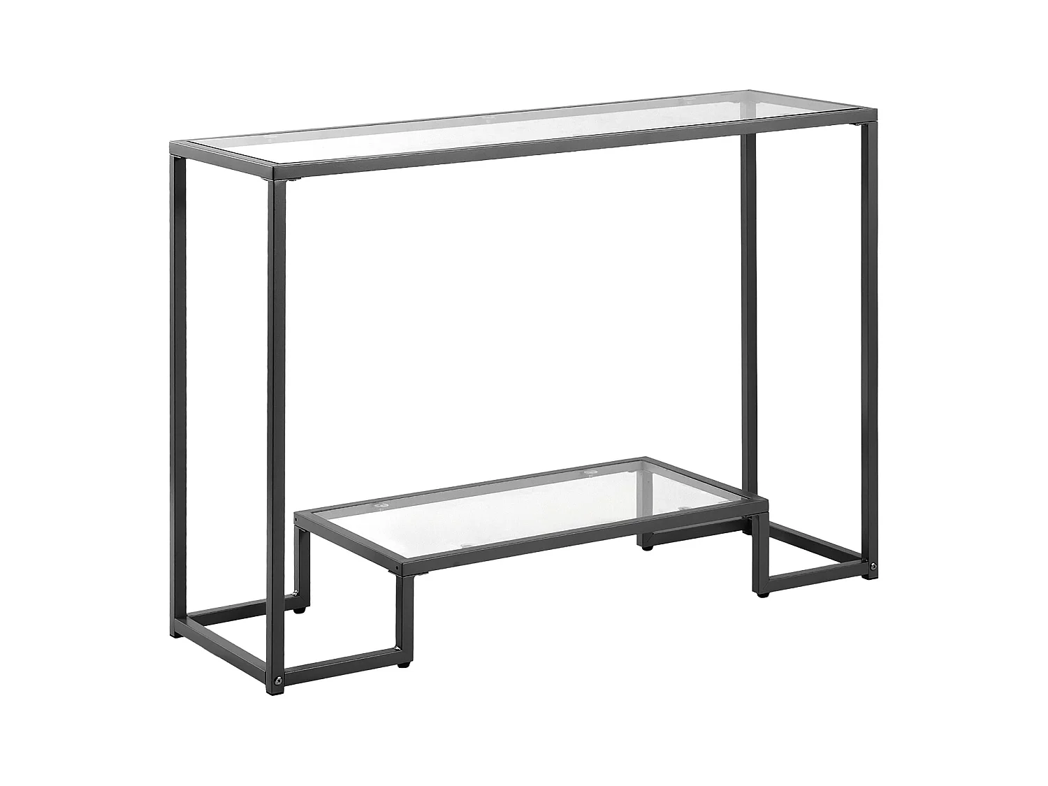 Table Console en Verre SucceBuy 2 Niveaux, Rectangulaire Moderne, Bout de Canapé avec Plateau en Verre Trempé, Pieds en Fer et Dispositif Anti-basculement, Noir