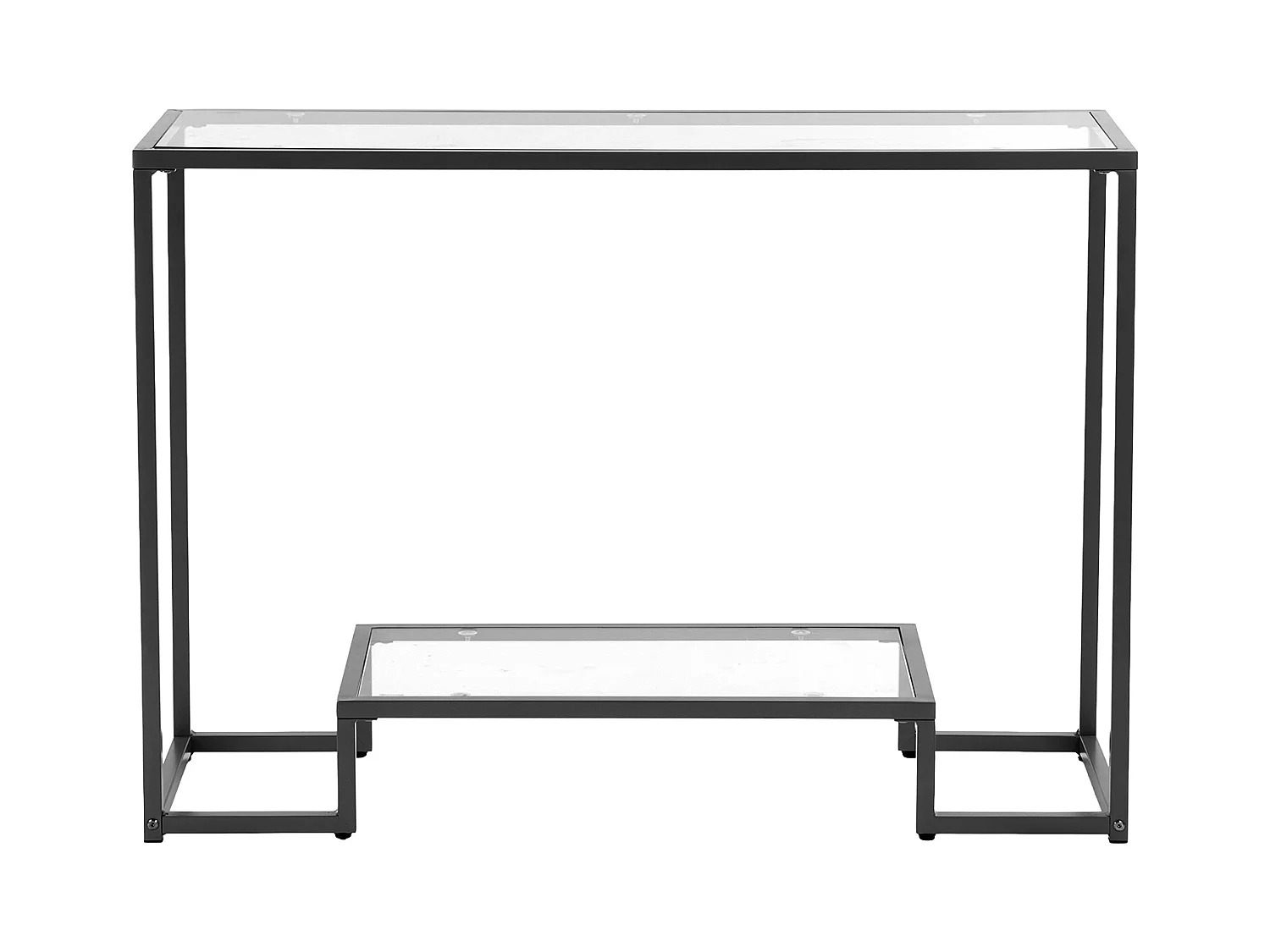 Table Console en Verre SucceBuy 2 Niveaux, Rectangulaire Moderne, Bout de Canapé avec Plateau en Verre Trempé, Pieds en Fer et Dispositif Anti-basculement, Noir