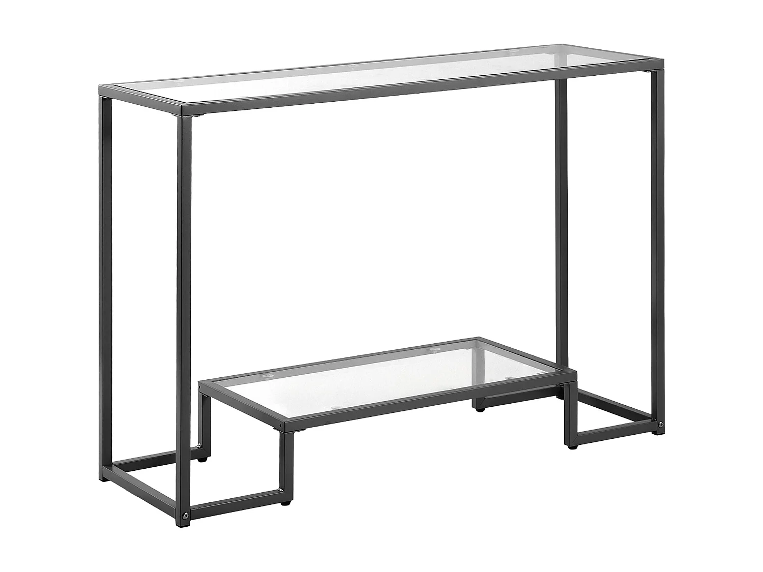 Table Console en Verre SucceBuy 2 Niveaux, Rectangulaire Moderne, Bout de Canapé avec Plateau en Verre Trempé, Pieds en Fer et Dispositif Anti-basculement, Noir