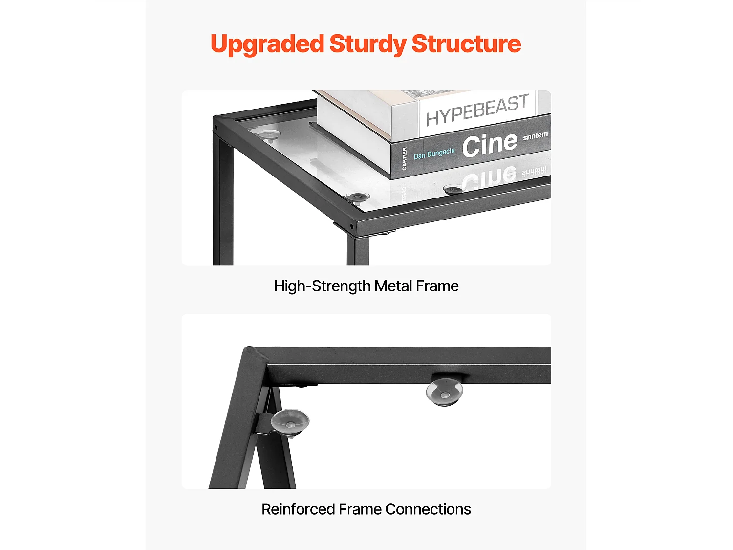 Table Console en Verre SucceBuy 2 Niveaux, Rectangulaire Moderne, Bout de Canapé avec Plateau en Verre Trempé, Pieds en Fer et Dispositif Anti-basculement, Noir