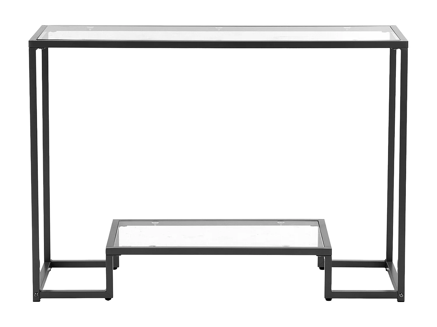 Table Console en Verre SucceBuy 2 Niveaux, Rectangulaire Moderne, Bout de Canapé avec Plateau en Verre Trempé, Pieds en Fer et Dispositif Anti-basculement, Noir