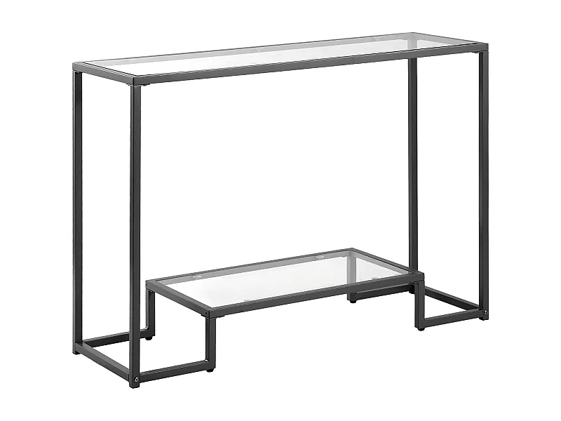 Glazen Consoletafel SucceBuy met 2 Niveaus, Rechthoekig, Modern, Bijzettafel met Blad van Gehard Glas, IJzeren Poten en Anti-kantelbeveiliging, Zwart