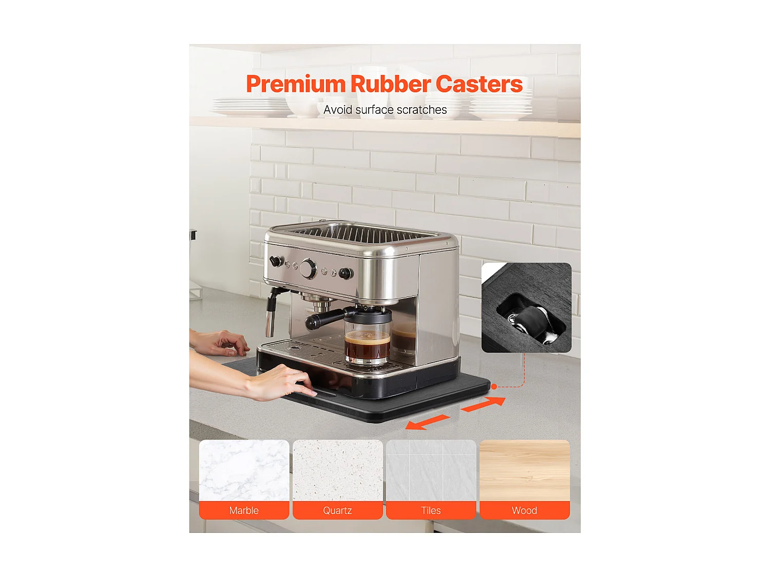 Ausziehbares Tablett für Küchengeräte von SucceBuy, 26,7 x 33 cm, Rolltablett mit Gummirollen, für Kleine Küchengeräte, Schwarz