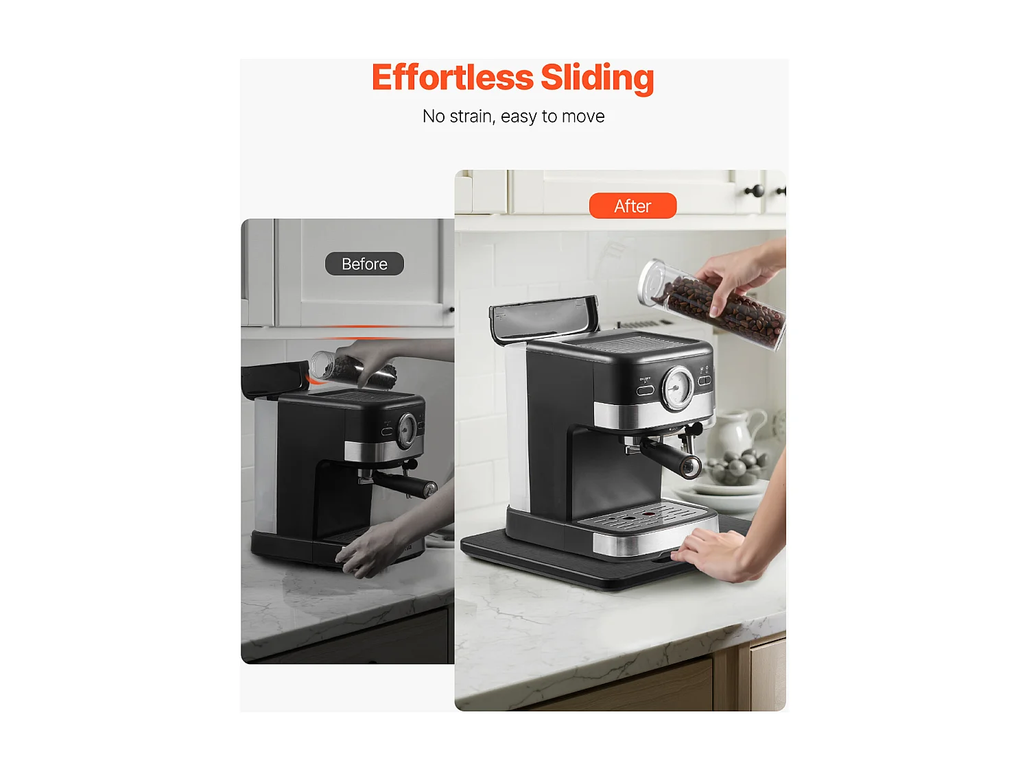 Ausziehbares Tablett für Küchengeräte von SucceBuy, 26,7 x 33 cm, Rolltablett mit Gummirollen, für Kleine Küchengeräte, Schwarz