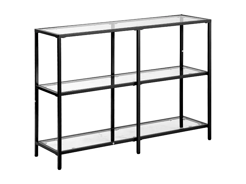 Konsolentisch aus Glas SucceBuy, 3 Ebenen, Rechteckig, Modern, Beistelltisch mit Platte aus Gehärtetem Glas, Eisenfüßen und Kippschutz, Schwarz