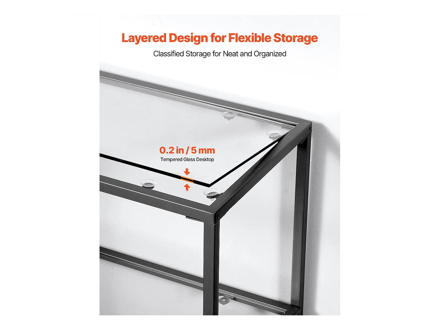 Table Console en Verre SucceBuy 3 Niveaux, Rectangulaire Moderne, Bout de Canapé avec Plateau en Verre Trempé, Pieds en Fer et Dispositif Anti-basculement, Noir