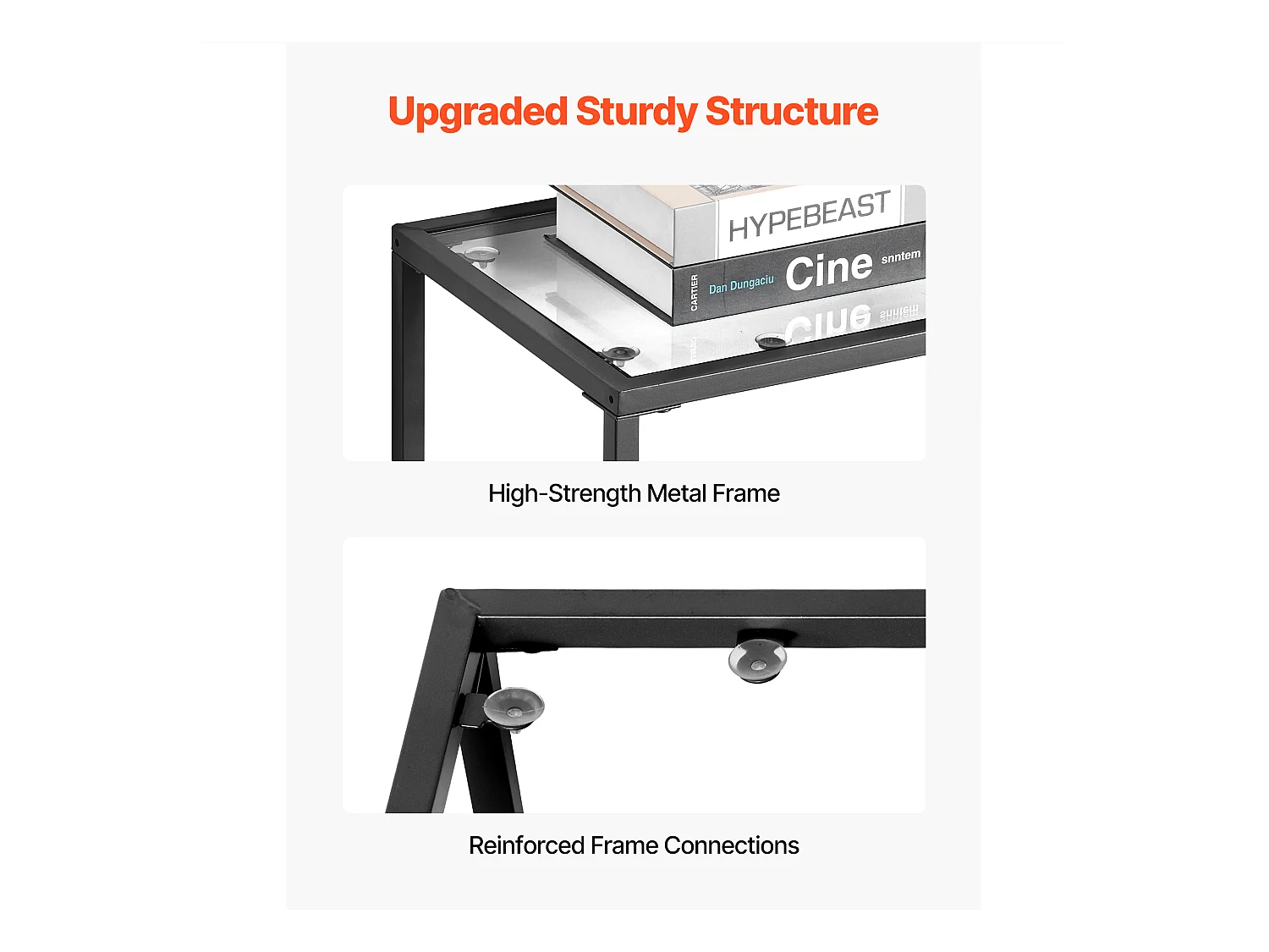 Table Console en Verre SucceBuy 3 Niveaux, Rectangulaire Moderne, Bout de Canapé avec Plateau en Verre Trempé, Pieds en Fer et Dispositif Anti-basculement, Noir