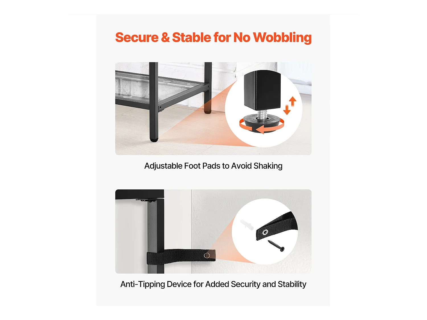Table Console en Verre SucceBuy 3 Niveaux, Rectangulaire Moderne, Bout de Canapé avec Plateau en Verre Trempé, Pieds en Fer et Dispositif Anti-basculement, Noir