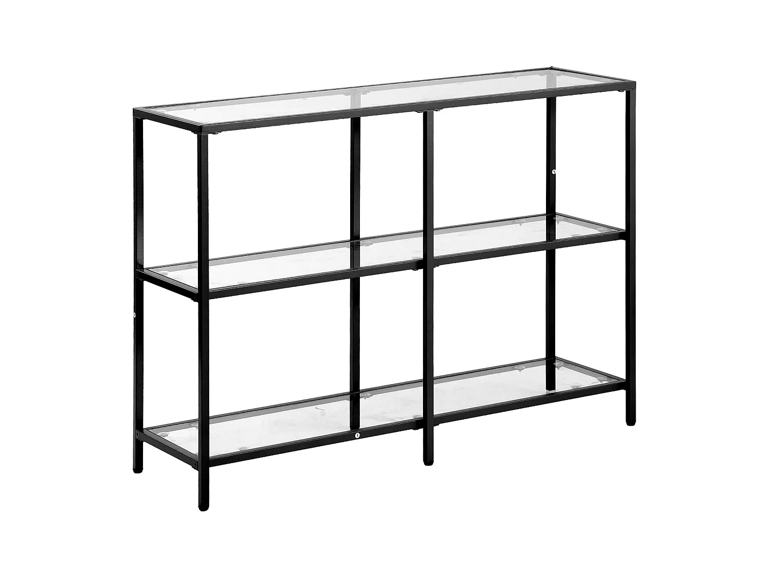 Glazen Consoletafel SucceBuy met 3 Niveaus, Rechthoekig, Modern, Bijzettafel met Blad van Gehard Glas, IJzeren Poten en Anti-kantelvoorziening, Zwart
