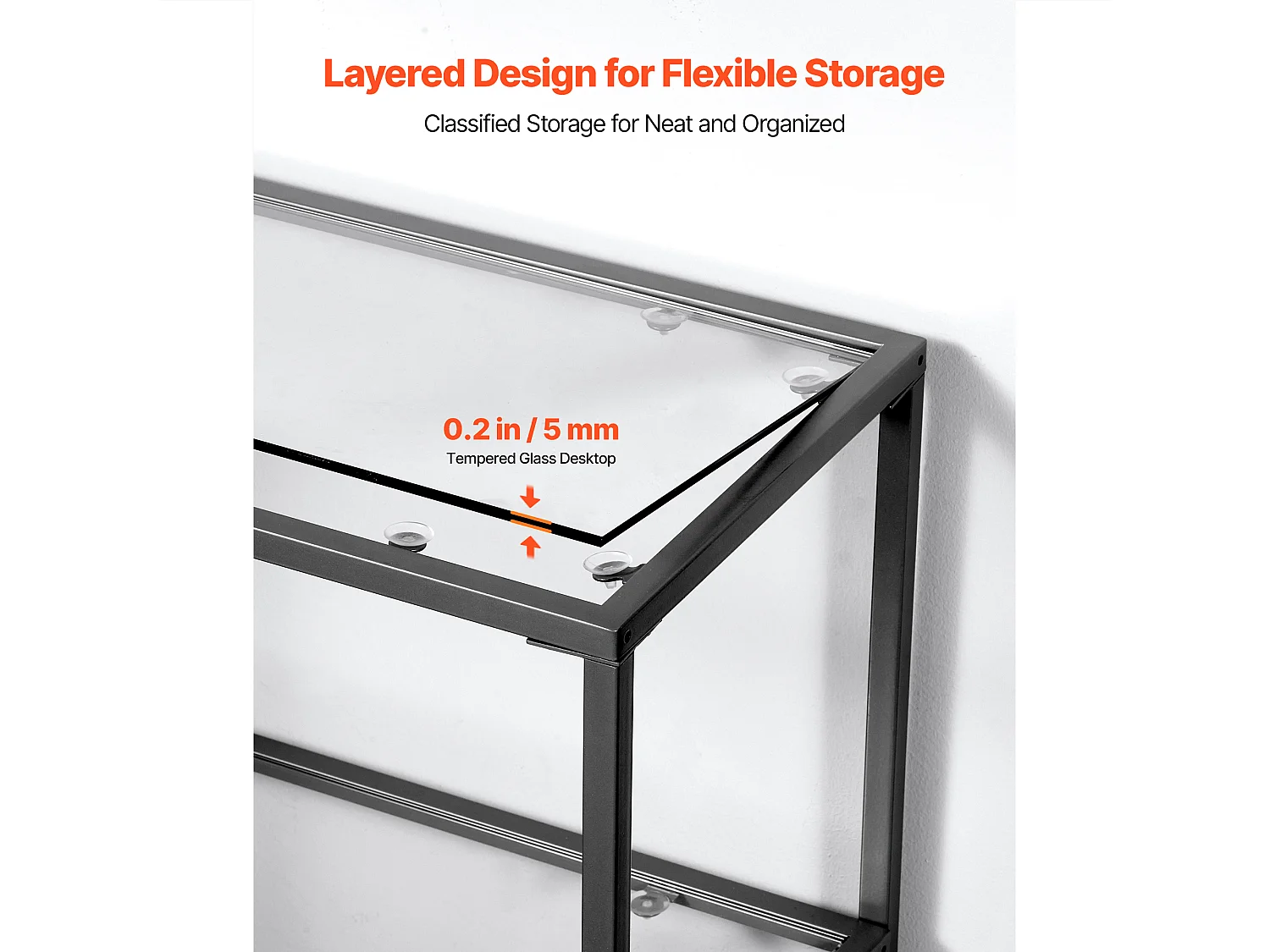 Tavolino da Salotto in Vetro SucceBuy a 3 Livelli, Tavolino da Divano con Piano in Vetro Temperato, Gambe in Ferro e Dispositivo Anti-ribaltamento, Nero