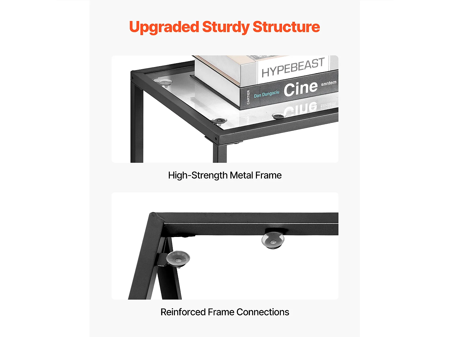 Tavolino da Salotto in Vetro SucceBuy a 3 Livelli, Tavolino da Divano con Piano in Vetro Temperato, Gambe in Ferro e Dispositivo Anti-ribaltamento, Nero