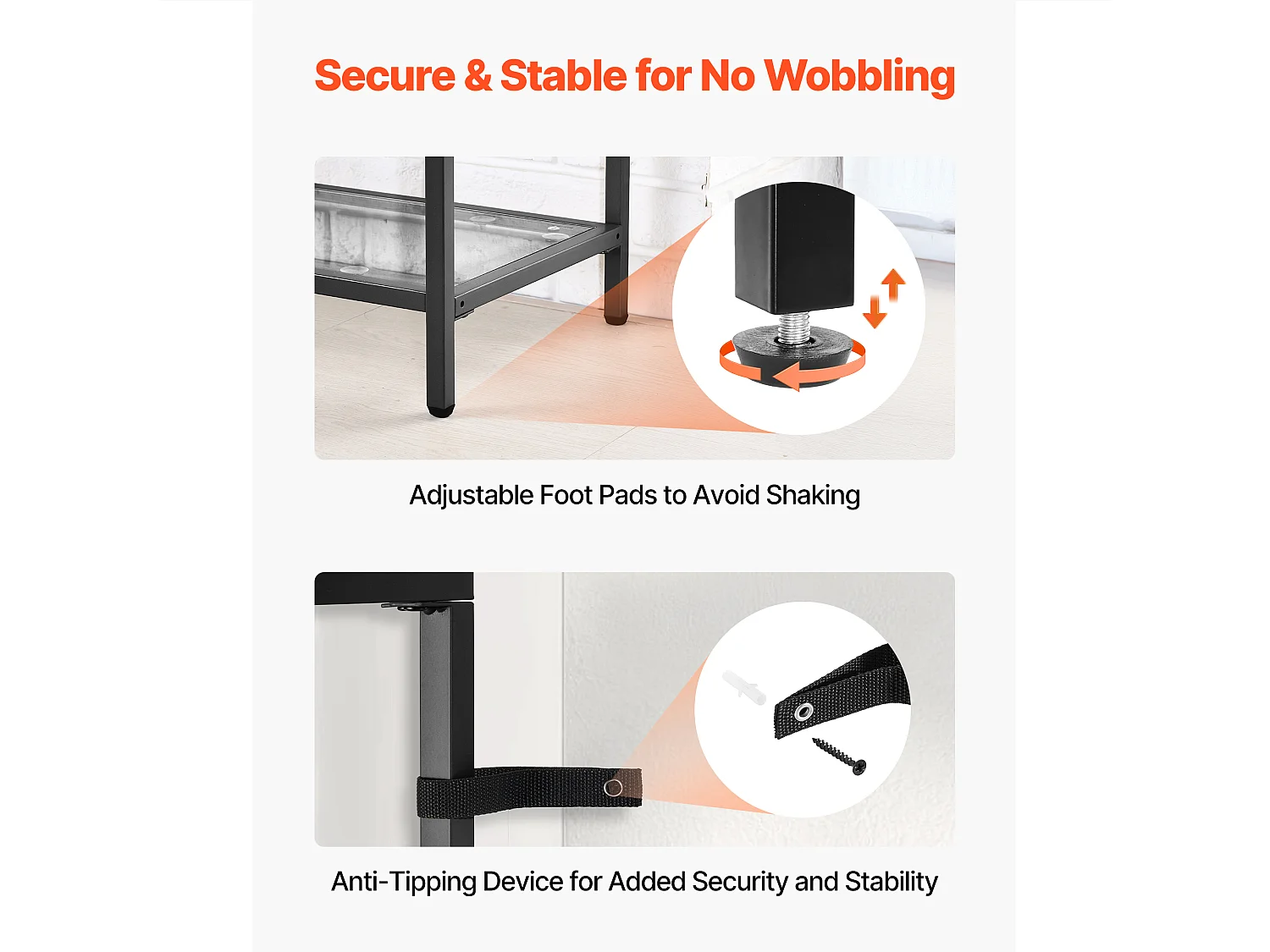 Tavolino da Salotto in Vetro SucceBuy a 3 Livelli, Tavolino da Divano con Piano in Vetro Temperato, Gambe in Ferro e Dispositivo Anti-ribaltamento, Nero