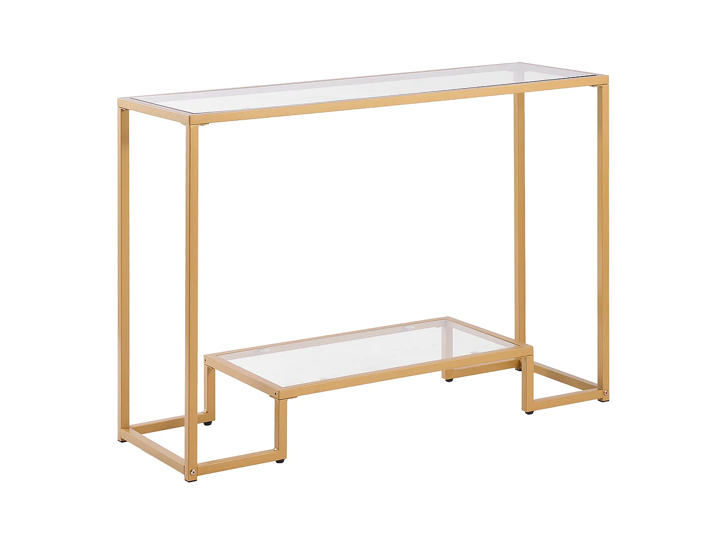 Table Console en Verre SucceBuy 2 Niveaux, Rectangulaire Moderne, Bout de Canapé avec Plateau en Verre Trempé, Pieds en Fer et Dispositif Anti-basculement, Dorée