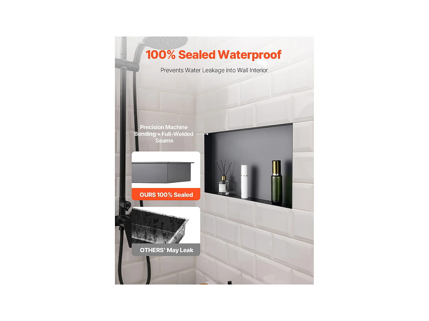 Niche Douche Encastrable SucceBuy,10,2x33x63,5 cm, Niche Murale Acier Inoxydable sans Cadre, Étagère Salle de Bain Étanche, Facile à Nettoyer, Noir