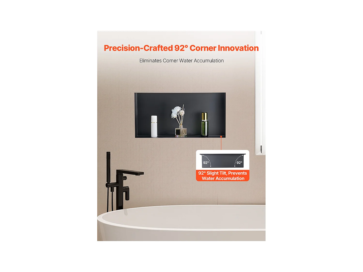 Niche Douche Encastrable SucceBuy,10,2x33x63,5 cm, Niche Murale Acier Inoxydable sans Cadre, Étagère Salle de Bain Étanche, Facile à Nettoyer, Noir