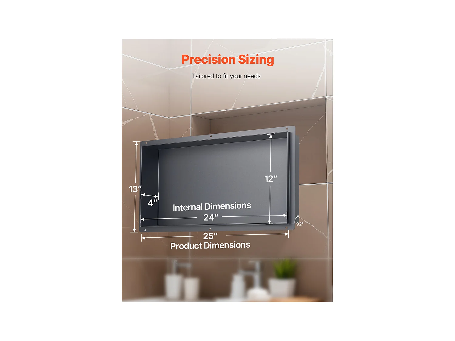 Niche Douche Encastrable SucceBuy,10,2x33x63,5 cm, Niche Murale Acier Inoxydable sans Cadre, Étagère Salle de Bain Étanche, Facile à Nettoyer, Noir