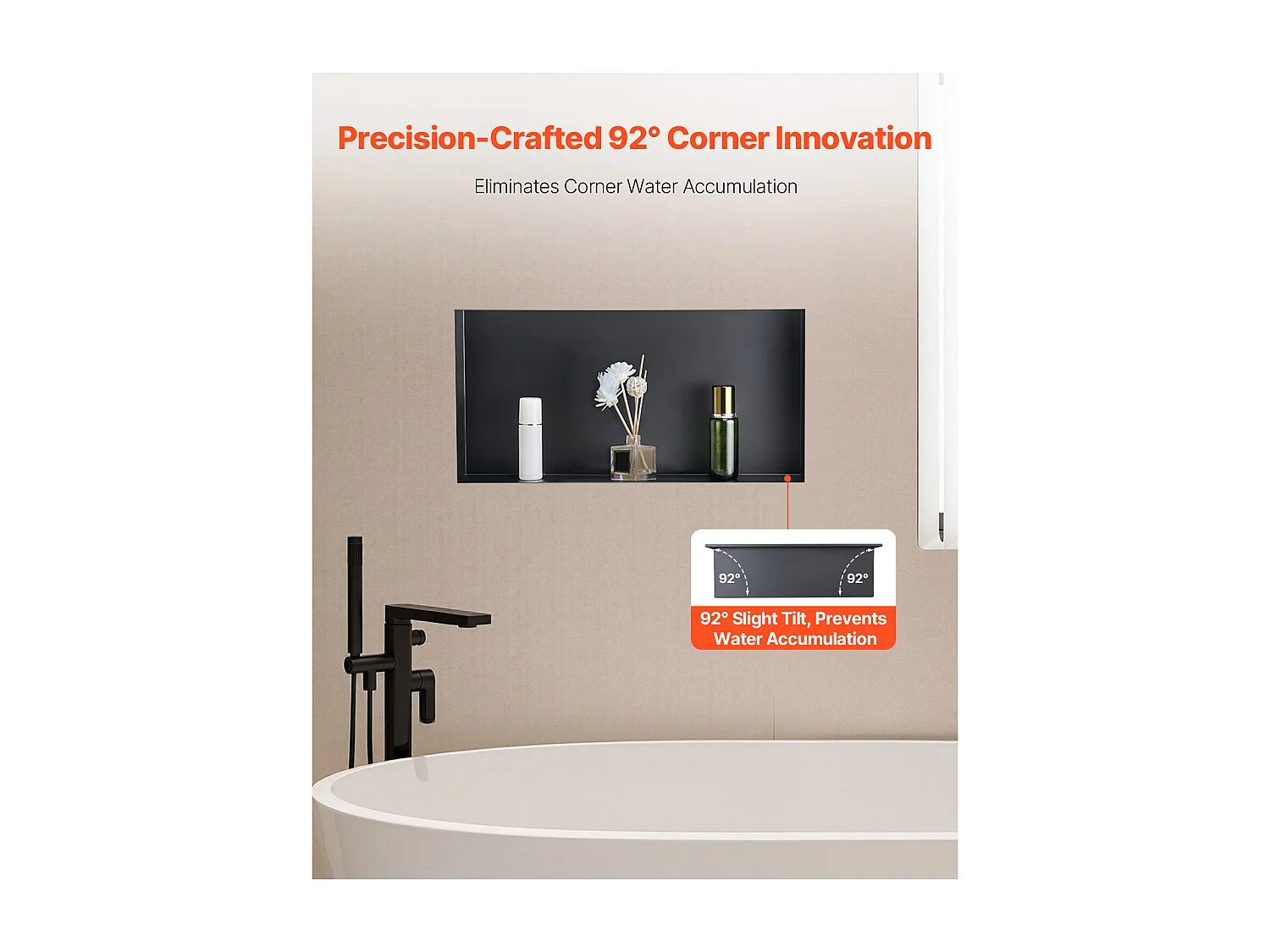 Niche Douche Encastrable SucceBuy,10,2x33x63,5 cm, Niche Murale Acier Inoxydable sans Cadre, Étagère Salle de Bain Étanche, Facile à Nettoyer, Noir