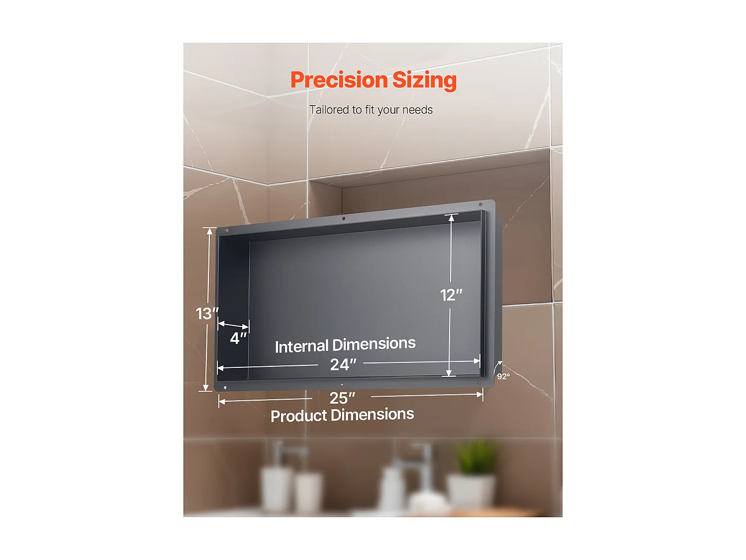 Niche Douche Encastrable SucceBuy,10,2x33x63,5 cm, Niche Murale Acier Inoxydable sans Cadre, Étagère Salle de Bain Étanche, Facile à Nettoyer, Noir