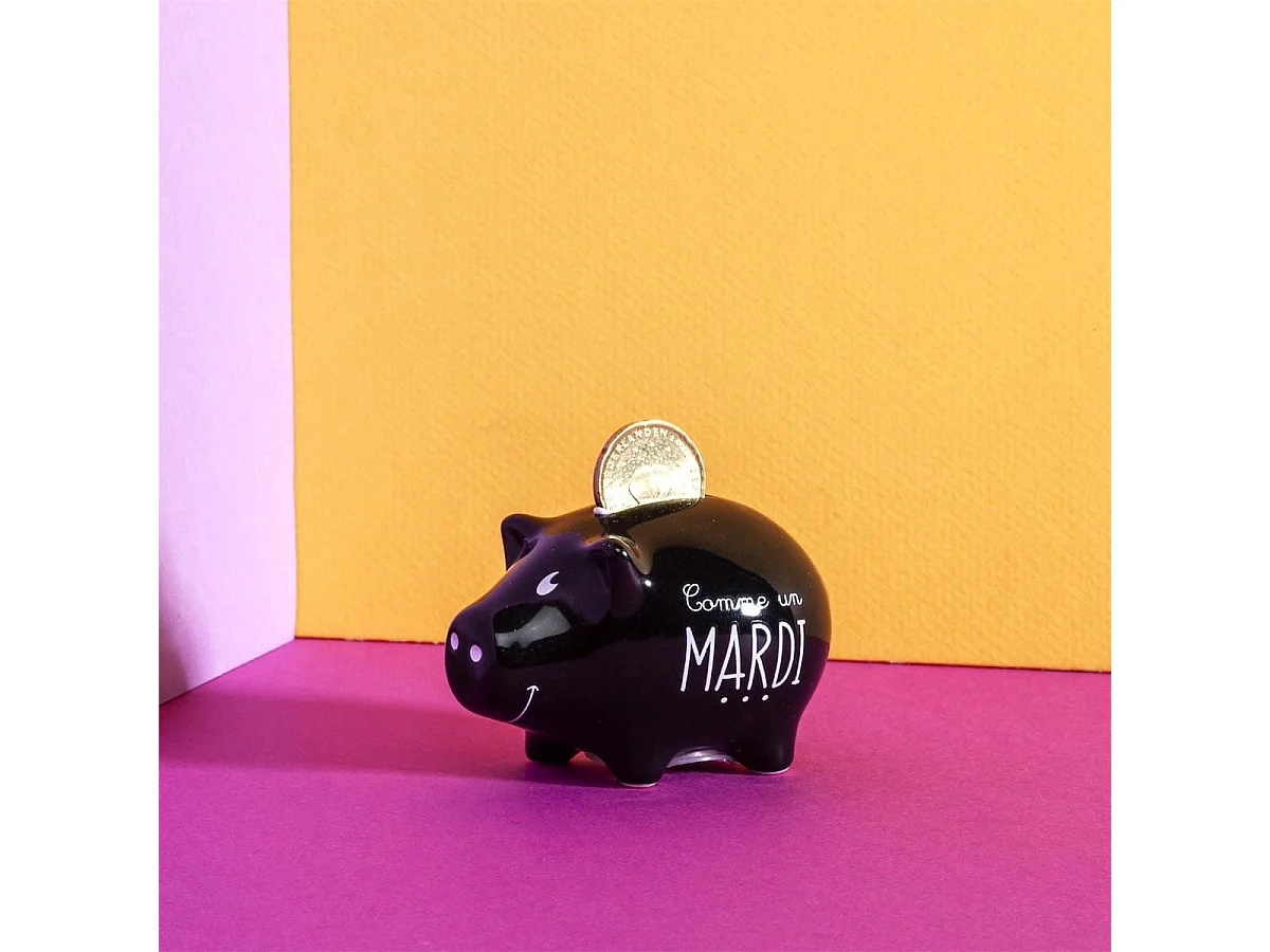 6 mini tirelires cochon semainier en céramique noire et blanche