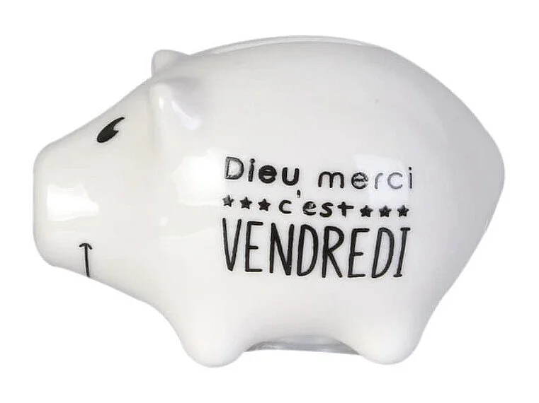 6 mini tirelires cochon semainier en céramique noire et blanche