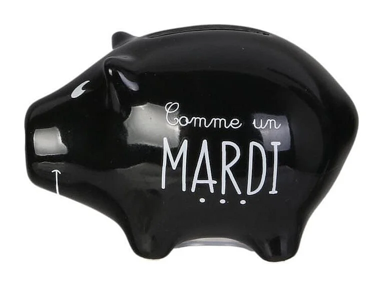 6 mini tirelires cochon semainier en céramique noire et blanche