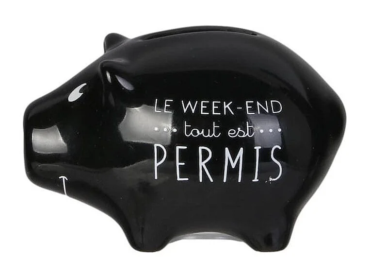6 mini tirelires cochon semainier en céramique noire et blanche
