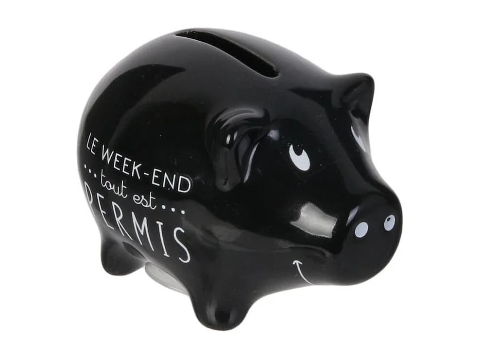 6 mini tirelires cochon semainier en céramique noire et blanche