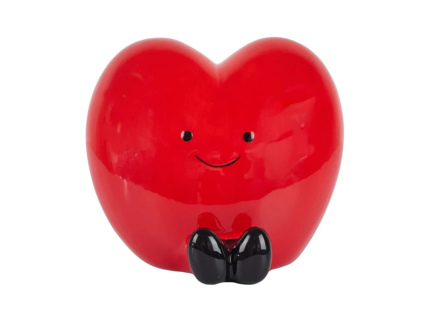Tirelire cœur rouge style kawaii en céramique brillante