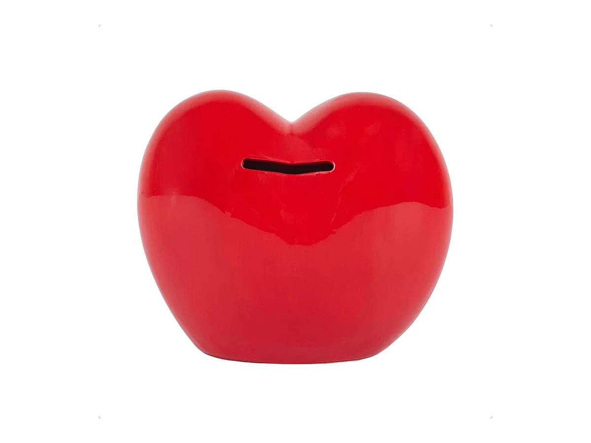 Tirelire cœur rouge style kawaii en céramique brillante