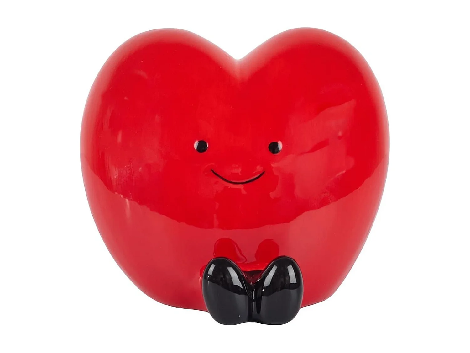Tirelire cœur rouge style kawaii en céramique brillante