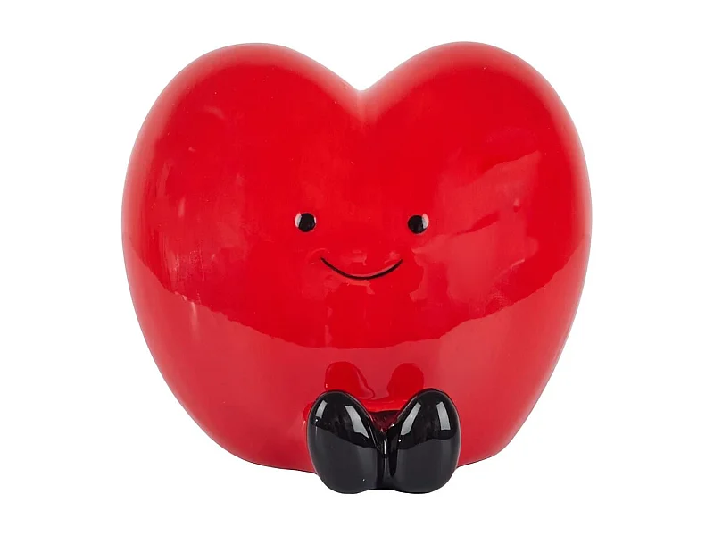 Tirelire cœur rouge style kawaii en céramique brillante