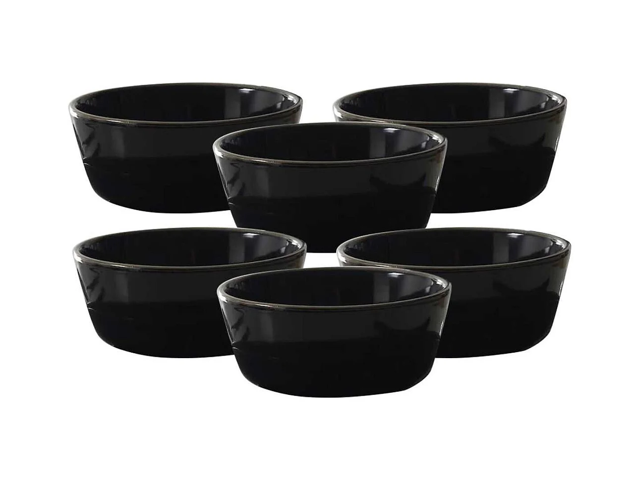Set de 6 bols noires en céramique avec liseré doré (Ø14 cm) - EBENE