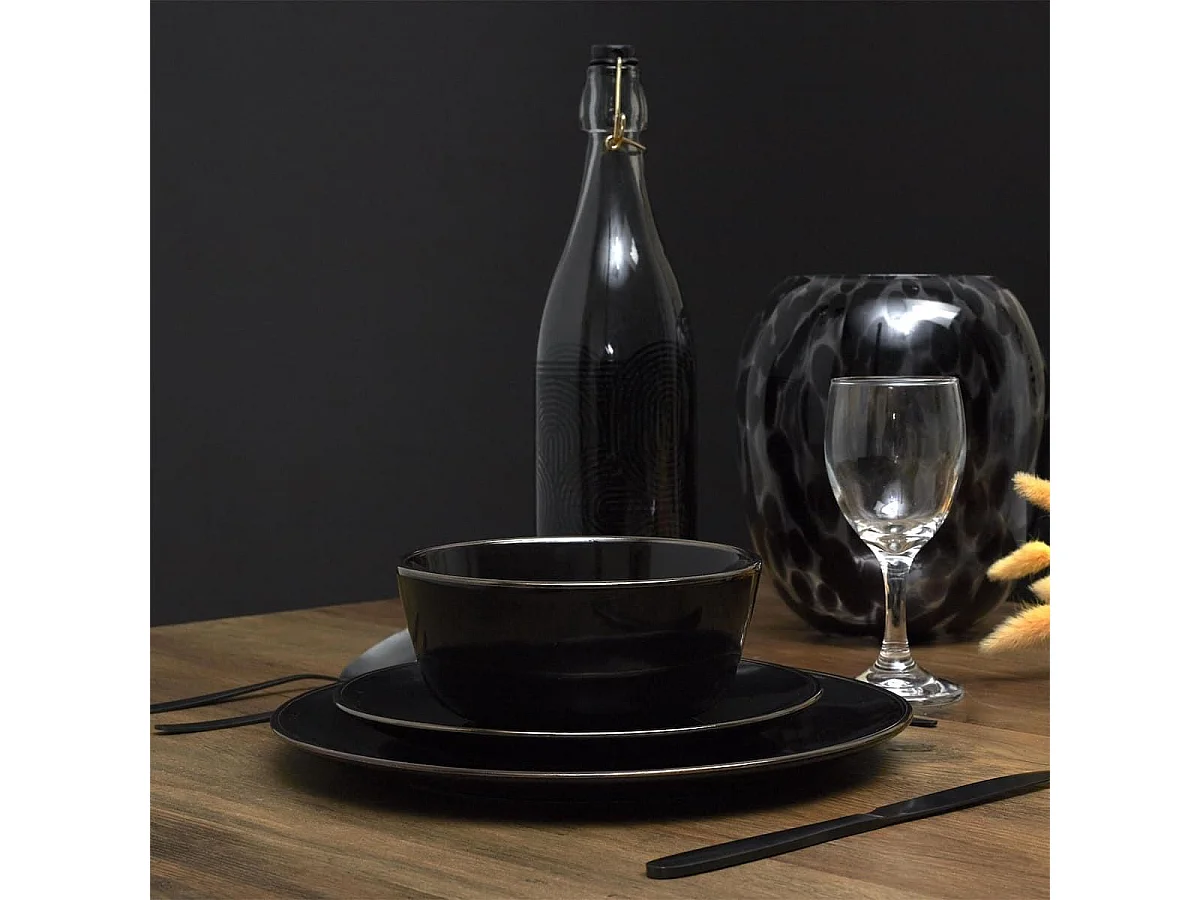 Set de 6 bols noires en céramique avec liseré doré (Ø14 cm) - EBENE