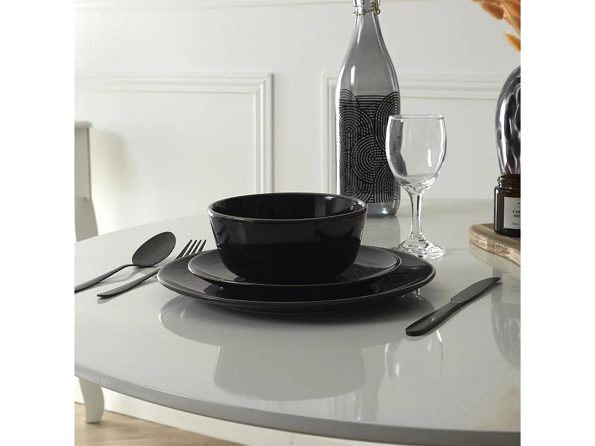 Set de 6 bols noires en céramique avec liseré doré (Ø14 cm) - EBENE