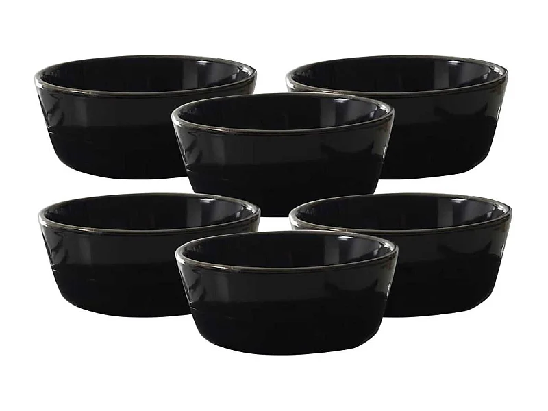 Set de 6 bols noires en céramique avec liseré doré (Ø14 cm) - EBENE