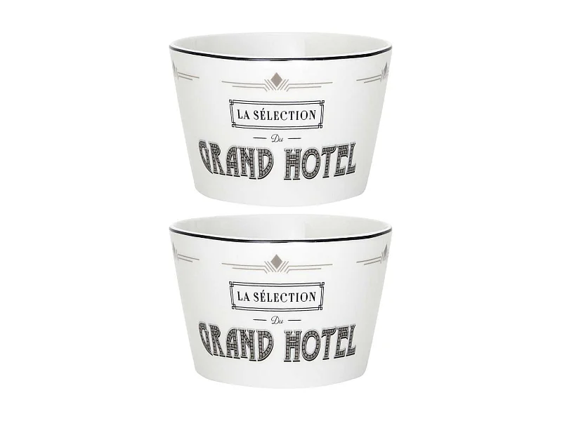 Set de 2 bols en céramique blanc et noir avec message "Grand Hotel" (Ø14 cm)