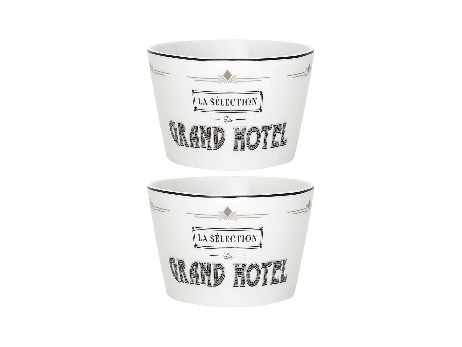 Set de 2 bols en céramique blanc et noir avec message "Grand Hotel" (Ø14 cm)